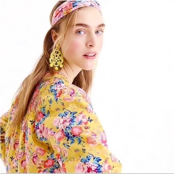 J. Crew Tops - J Crew Liberty London Magical Bouquet Popover Blouse Yellow Floral Roses Pintuck